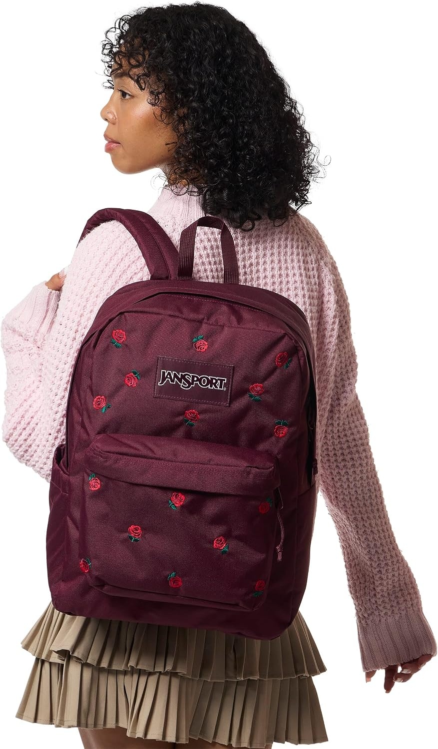 image:imageJanSport Superbreak Plus FX Backpack Work Travel or Laptop Bag with Water Bottle Pocket Oil Slick BlackJust a Rose Emb Cherry LacquerGrnRed
