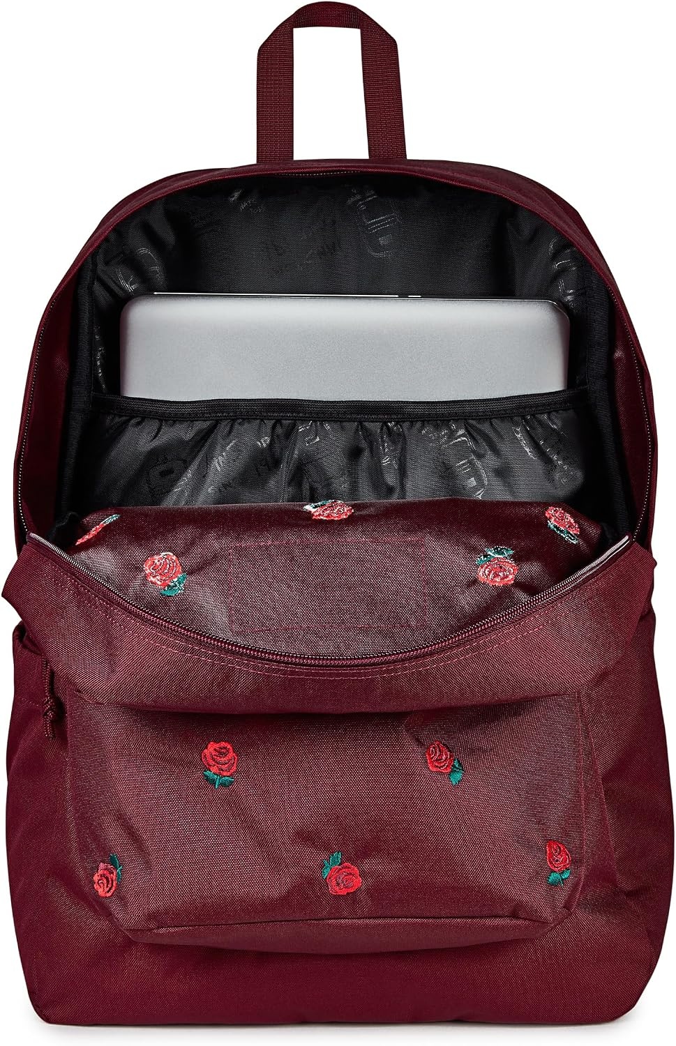 image:imageJanSport Superbreak Plus FX Backpack Work Travel or Laptop Bag with Water Bottle Pocket Oil Slick BlackJust a Rose Emb Cherry LacquerGrnRed