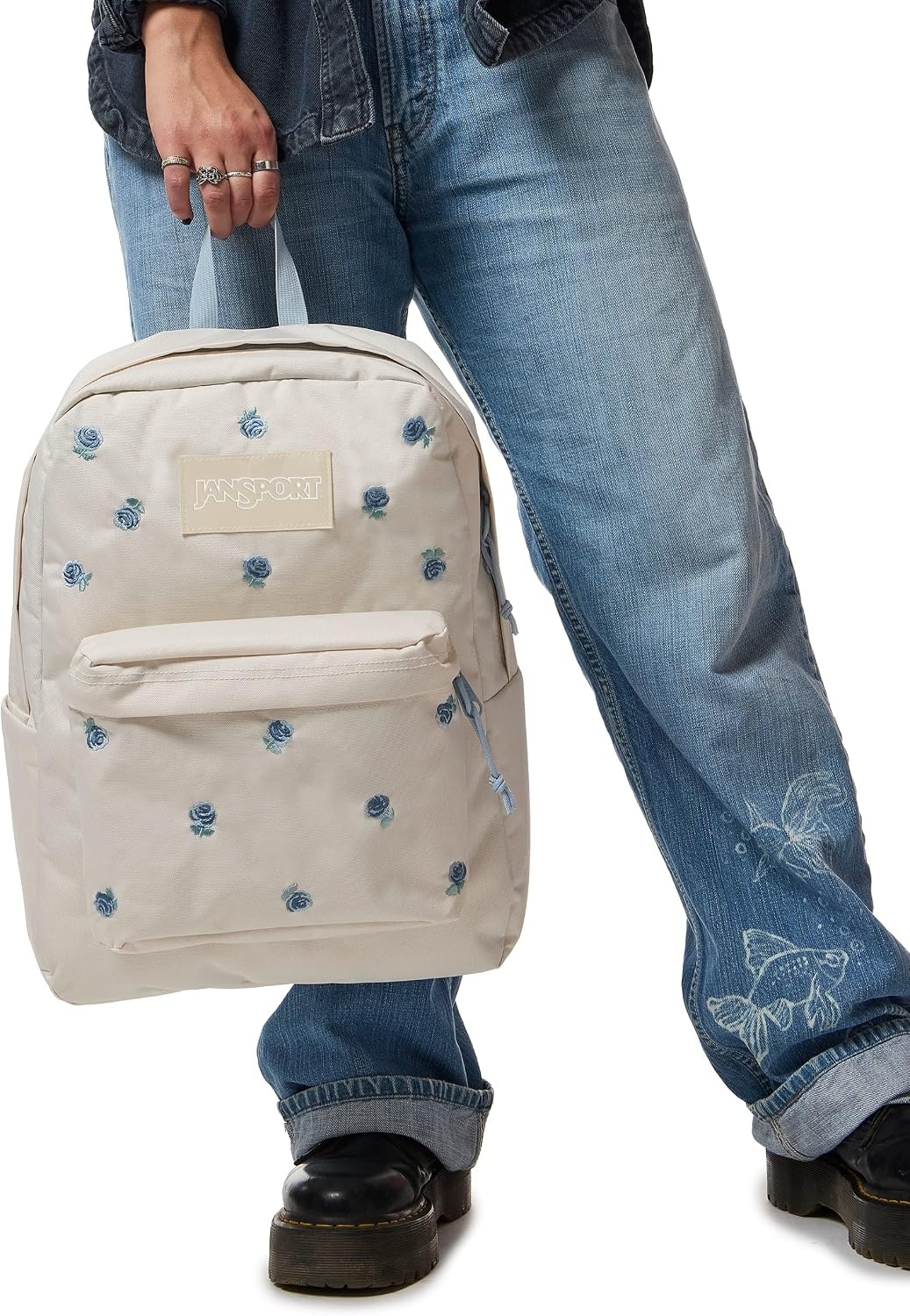 image:imageJanSport Superbreak Plus FX Backpack Work Travel or Laptop Bag with Water Bottle Pocket Oil Slick BlackJust a Rose Emb Moon FlowerBlueGreen