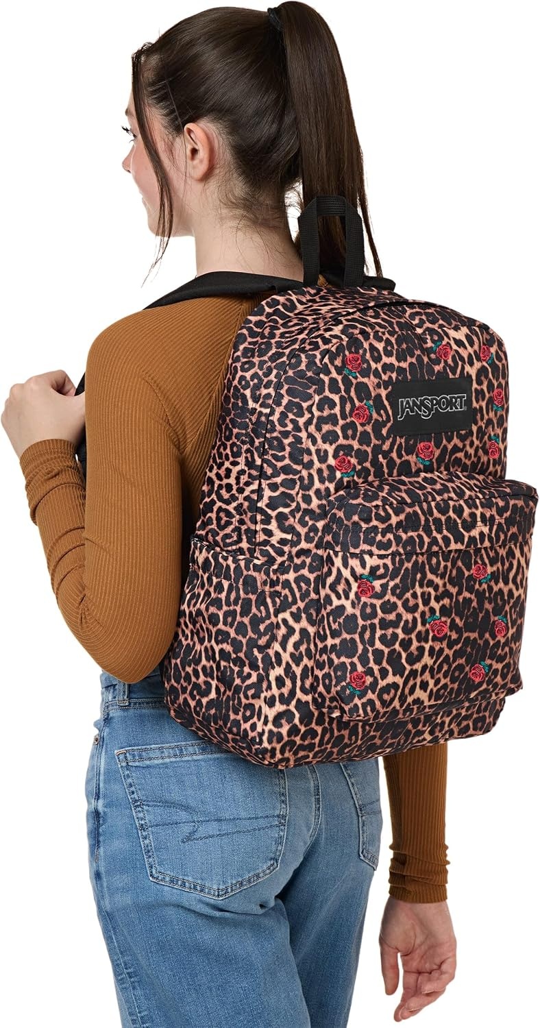 image:imageJanSport Superbreak Plus FX Backpack Work Travel or Laptop Bag with Water Bottle Pocket Oil Slick BlackLeopard Rose BrownBlackRedGreen