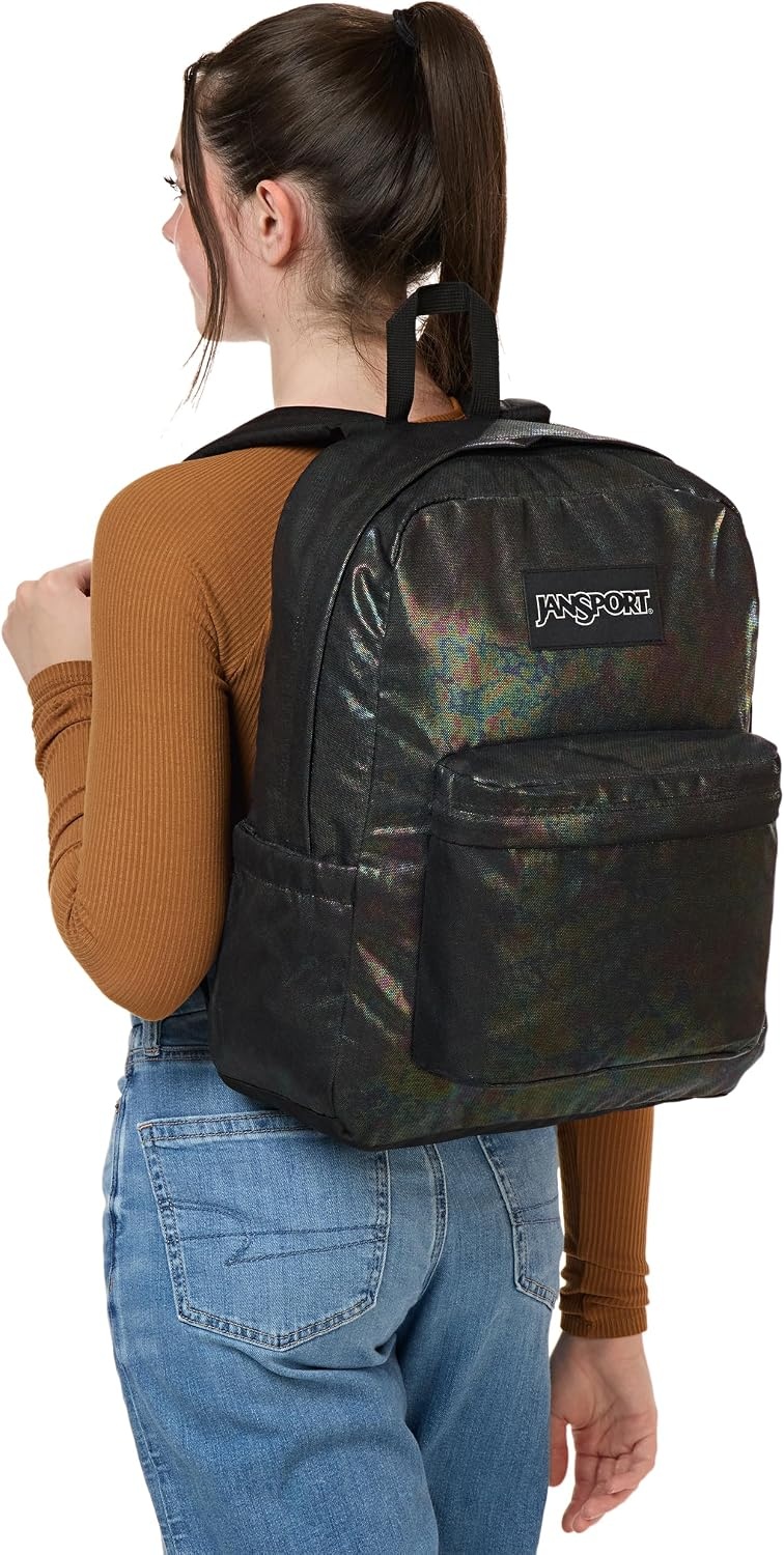 image:imageJanSport Superbreak Plus FX Backpack Work Travel or Laptop Bag with Water Bottle Pocket Oil Slick BlackOil Slick Black