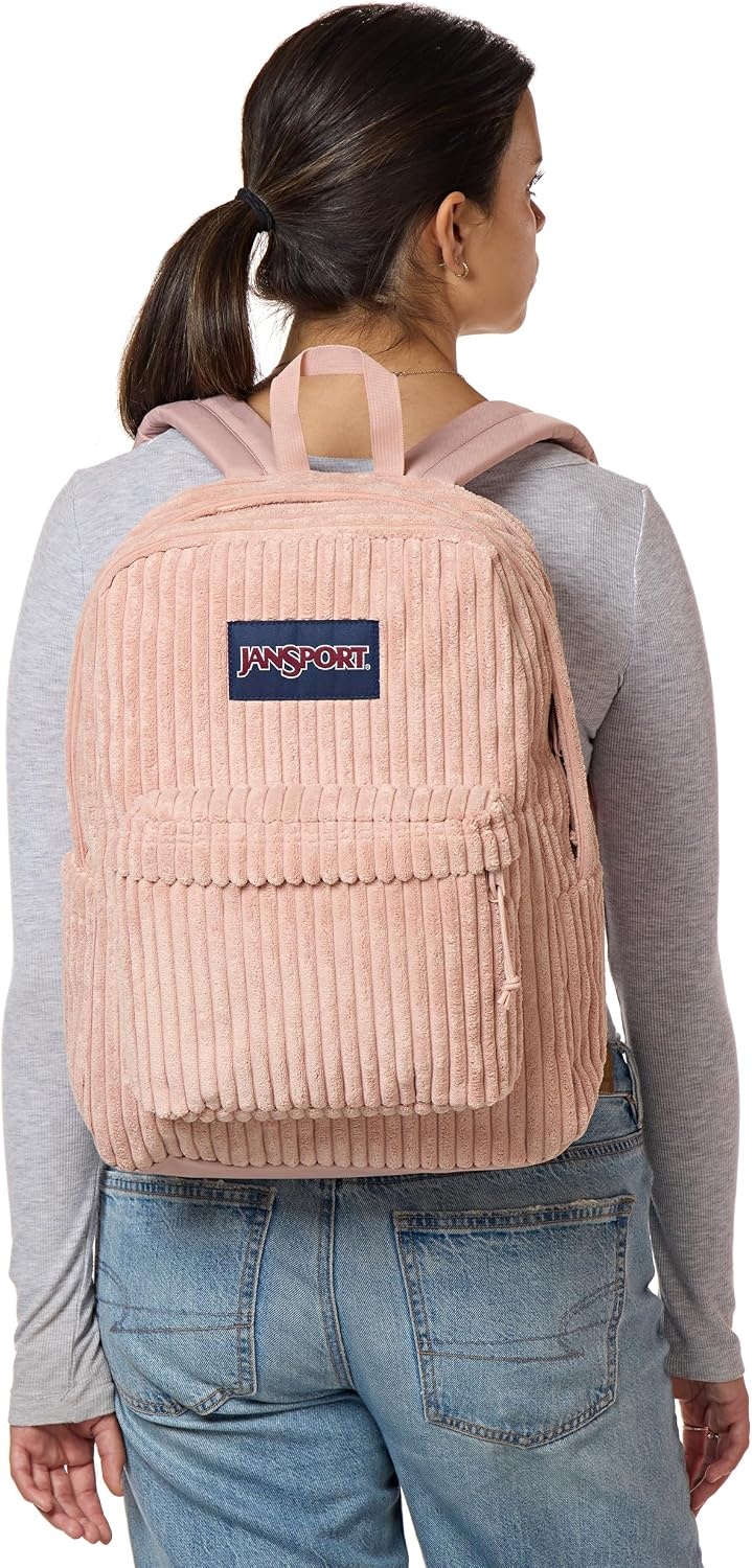 image:imageJanSport Superbreak Plus FX Backpack Work Travel or Laptop Bag with Water Bottle Pocket Oil Slick BlackSurreal Corduroy Misty Rose