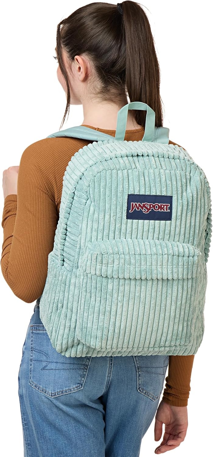 image:imageJanSport Superbreak Plus FX Backpack Work Travel or Laptop Bag with Water Bottle Pocket Oil Slick BlackSurreal Corduroy Sage