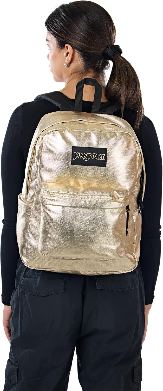 image:imageJanSport Superbreak Plus FX Backpack Work Travel or Laptop Bag with Water Bottle Pocket Oil Slick BlackSurreal Shine Gold