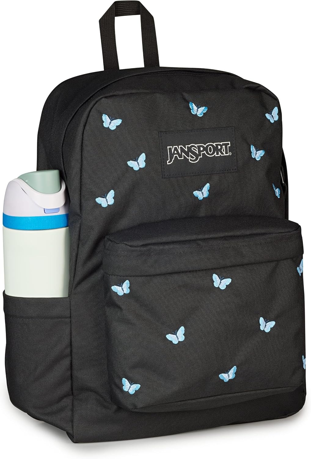 image:imageJanSport Superbreak Plus FX Backpack Work Travel or Laptop Bag with Water Bottle Pocket Oil Slick BlackTiny Butterflies BlackMd BluLt Blu