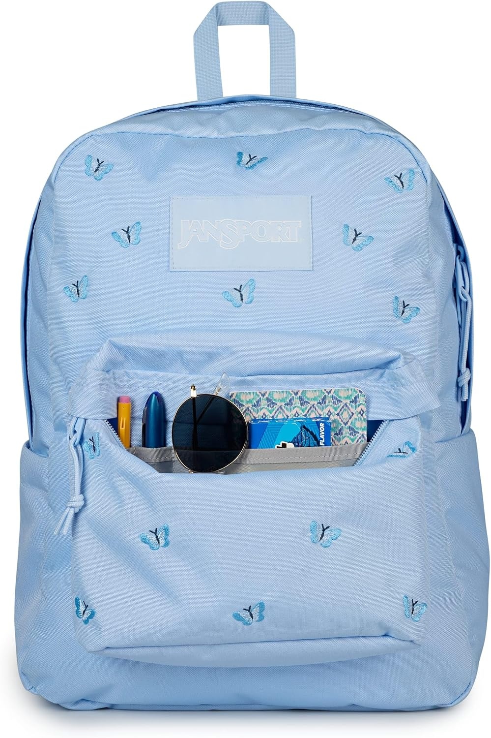image:imageJanSport Superbreak Plus FX Backpack Work Travel or Laptop Bag with Water Bottle Pocket Oil Slick BlackTiny Butterflies HydrangeaMd Bl