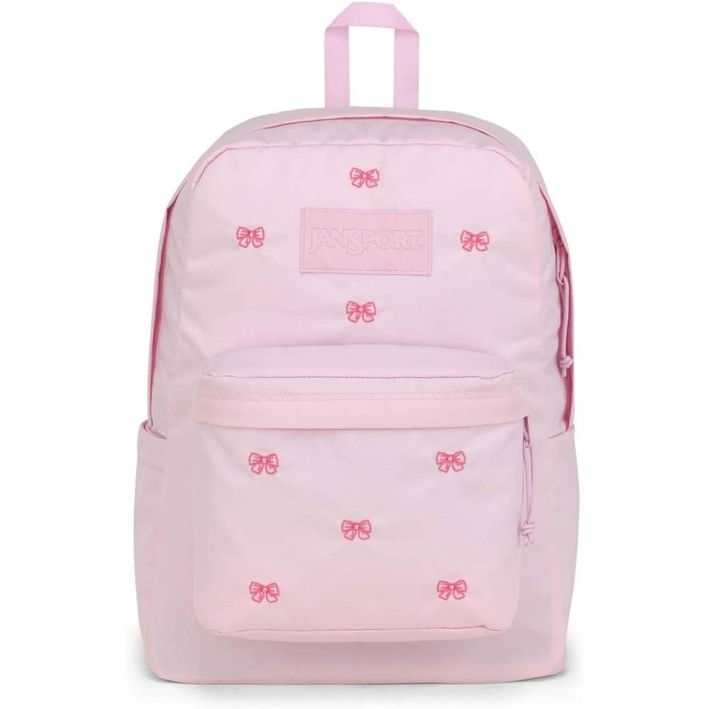 image:imageJanSport Superbreak Plus FX Backpack Work Travel or Laptop Bag with Water Bottle Pocket Oil Slick BlackEmbroidered Bows