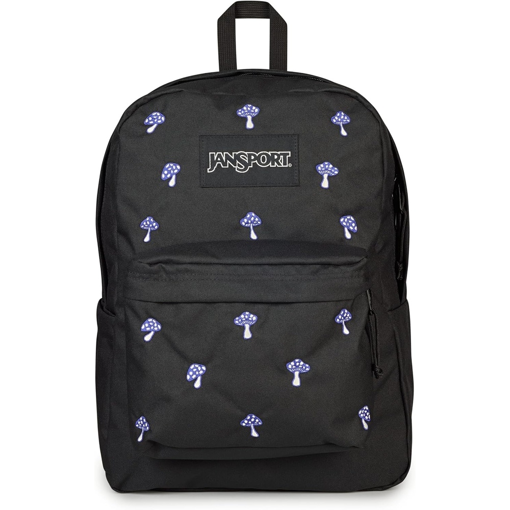 image:imageJanSport Superbreak Plus FX Backpack Work Travel or Laptop Bag with Water Bottle Pocket Oil Slick BlackEmbroidered Shrooms