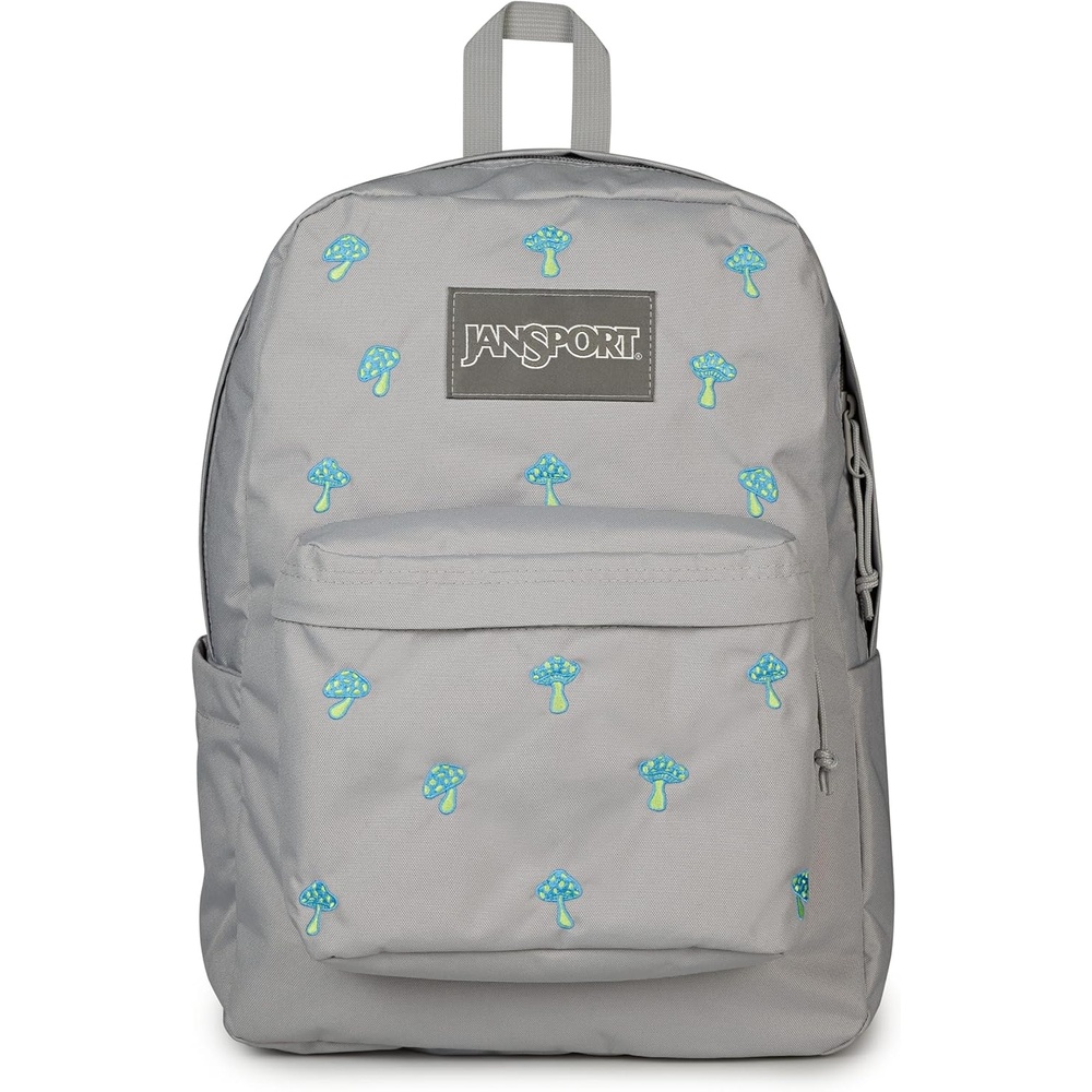 image:imageJanSport Superbreak Plus FX Backpack Work Travel or Laptop Bag with Water Bottle Pocket Oil Slick BlackEmbroidered Shrooms Md GreyE AzulBratty