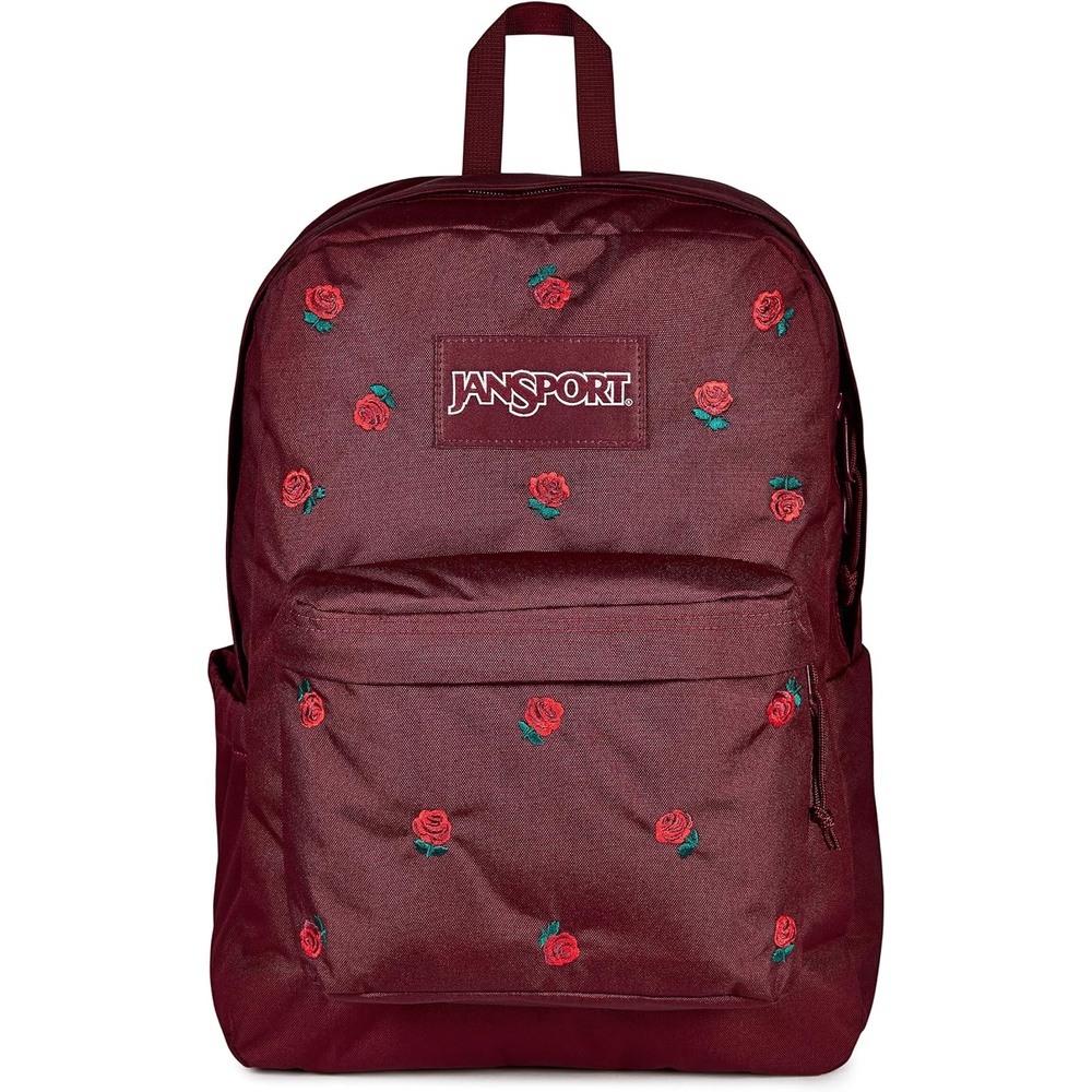 image:imageJanSport Superbreak Plus FX Backpack Work Travel or Laptop Bag with Water Bottle Pocket Oil Slick BlackJust a Rose Emb Cherry LacquerGrnRed
