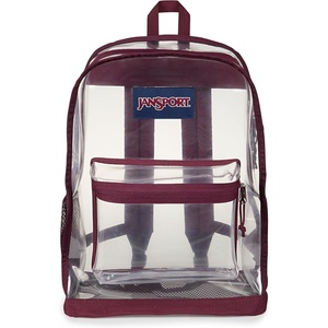 JanSport 25.5L Clear Pack – Large Transparent Mesh Bottom, Clear(Cherry Lacquer)