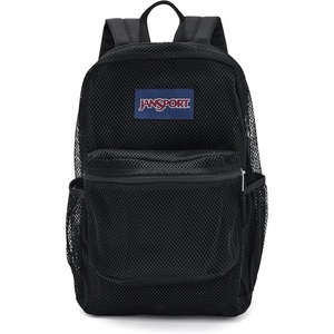 JanSport Eco Mesh Backpack, Red Tape, 17” x 12.5” x 6” – Large Semi-Transparent Bag for Adults with Laptop Sleeve, Padded Back Panel, Black(Black)