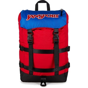 JanSport Skip Pack Backpack – 28L Capacity, Fits 13.5″ Laptop, Large Main Compartment, Side Water Bottle Pocket – Ideal for Work & Travel, Black(Red Tape)