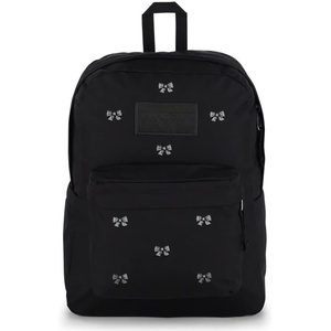 JanSport Superbreak Plus FX Backpack – Work, Travel, or Laptop Bag with Water Bottle Pocket – Oil Slick Black(Embroidered Bows Black)