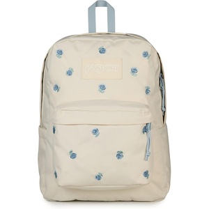 JanSport Superbreak Plus FX Backpack – Work, Travel, or Laptop Bag with Water Bottle Pocket – Oil Slick Black(Just a Rose Emb Moon Flower/Blue/Green)