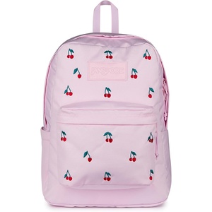 JanSport Superbreak Plus FX Backpack – Work, Travel, or Laptop Bag with Water Bottle Pocket – Oil Slick Black(Pink Ice Cherry Emb)