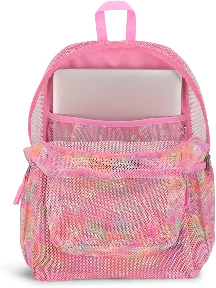 image:imageJanSport Eco Mesh Backpack Red Tape 17 x 125 x 6 Large SemiTransparent Bag for Adults with Laptop Sleeve Padded Back Panel Red TapeNeon Daisy