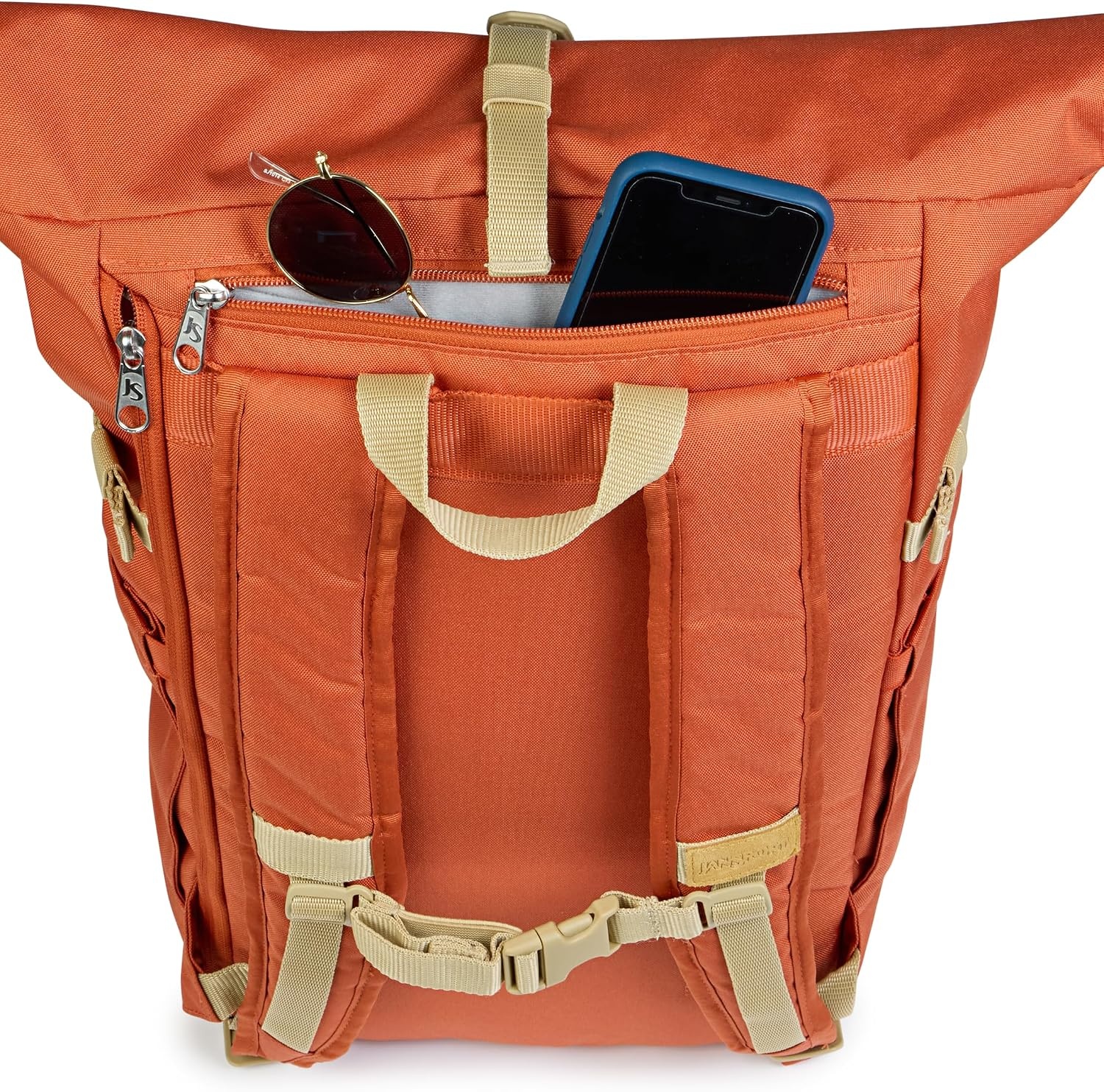 image:imageJanSport Hatchet Rolltop Backpack 17inch Padded Laptop Sleeve Spacious Main Compartment Dual Water Bottle Pockets Russet RedDune Red