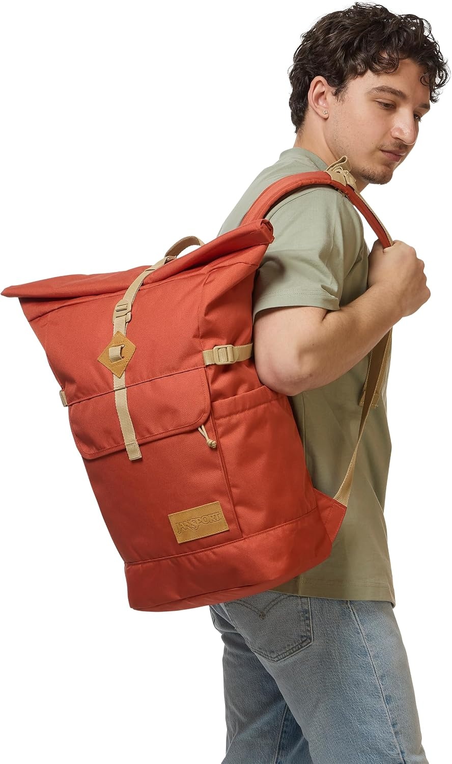 image:imageJanSport Hatchet Rolltop Backpack 17inch Padded Laptop Sleeve Spacious Main Compartment Dual Water Bottle Pockets Russet RedDune Red