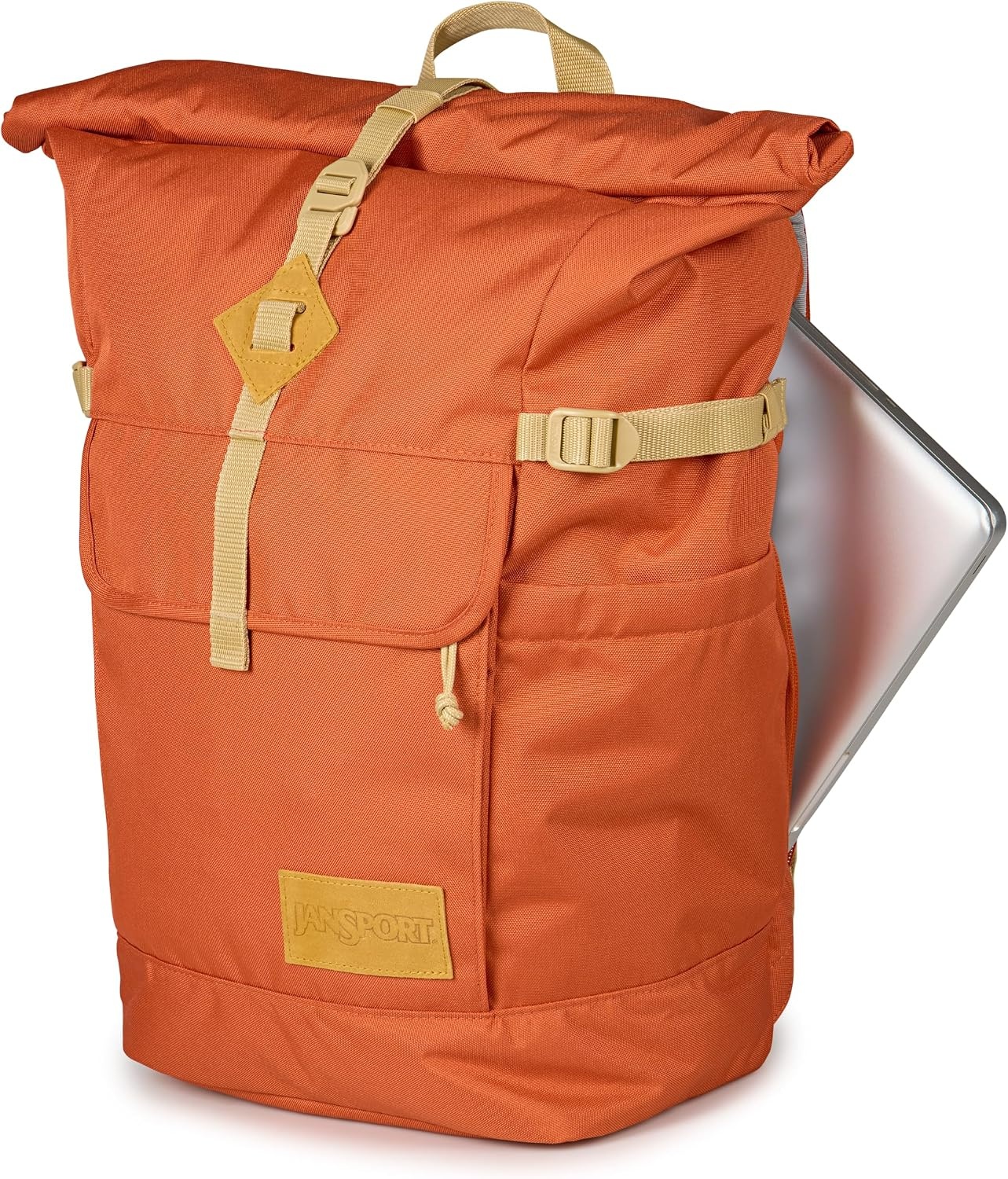 image:imageJanSport Hatchet Rolltop Backpack 17inch Padded Laptop Sleeve Spacious Main Compartment Dual Water Bottle Pockets Russet RedDune Red