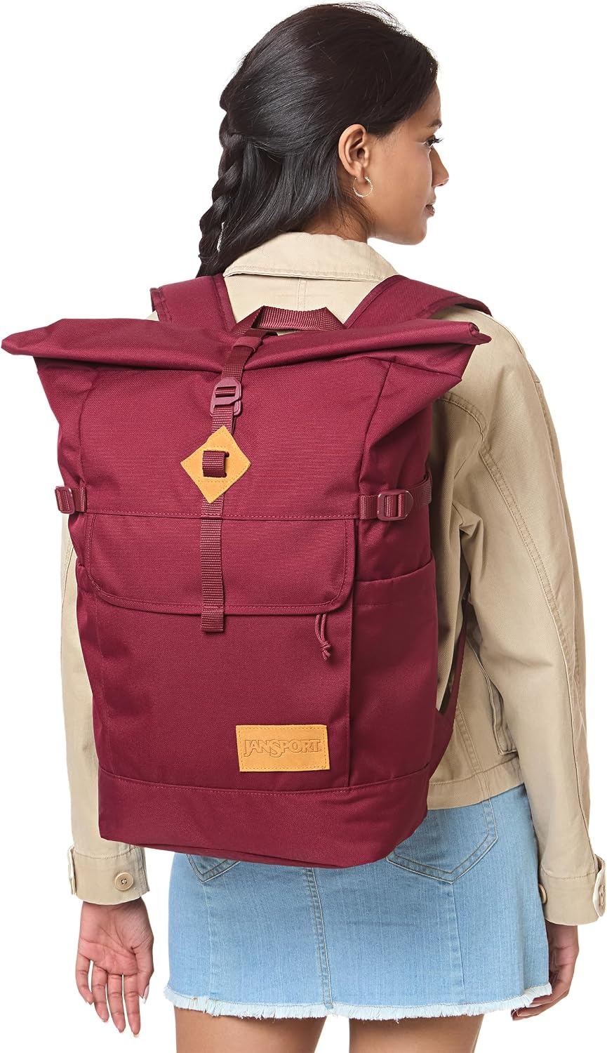 image:imageJanSport Hatchet Rolltop Backpack 17inch Padded Laptop Sleeve Spacious Main Compartment Dual Water Bottle Pockets Russet RedRusset Red
