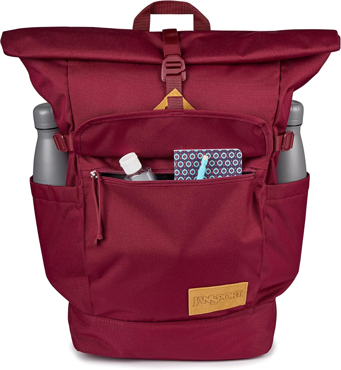 image:imageJanSport Hatchet Rolltop Backpack 17inch Padded Laptop Sleeve Spacious Main Compartment Dual Water Bottle Pockets Russet RedRusset Red