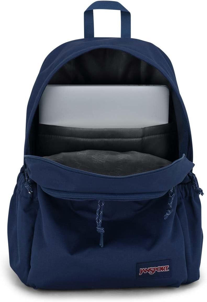 image:imageJanSport Lounge Pack Large Main Compartment Dual Water Bottle Pockets Front Drawcord Pocket Padded Laptop Sleeve BlackNavy