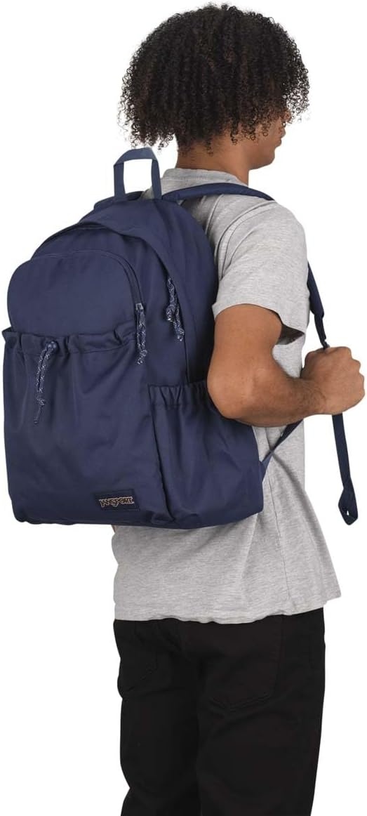 image:imageJanSport Lounge Pack Large Main Compartment Dual Water Bottle Pockets Front Drawcord Pocket Padded Laptop Sleeve BlackNavy