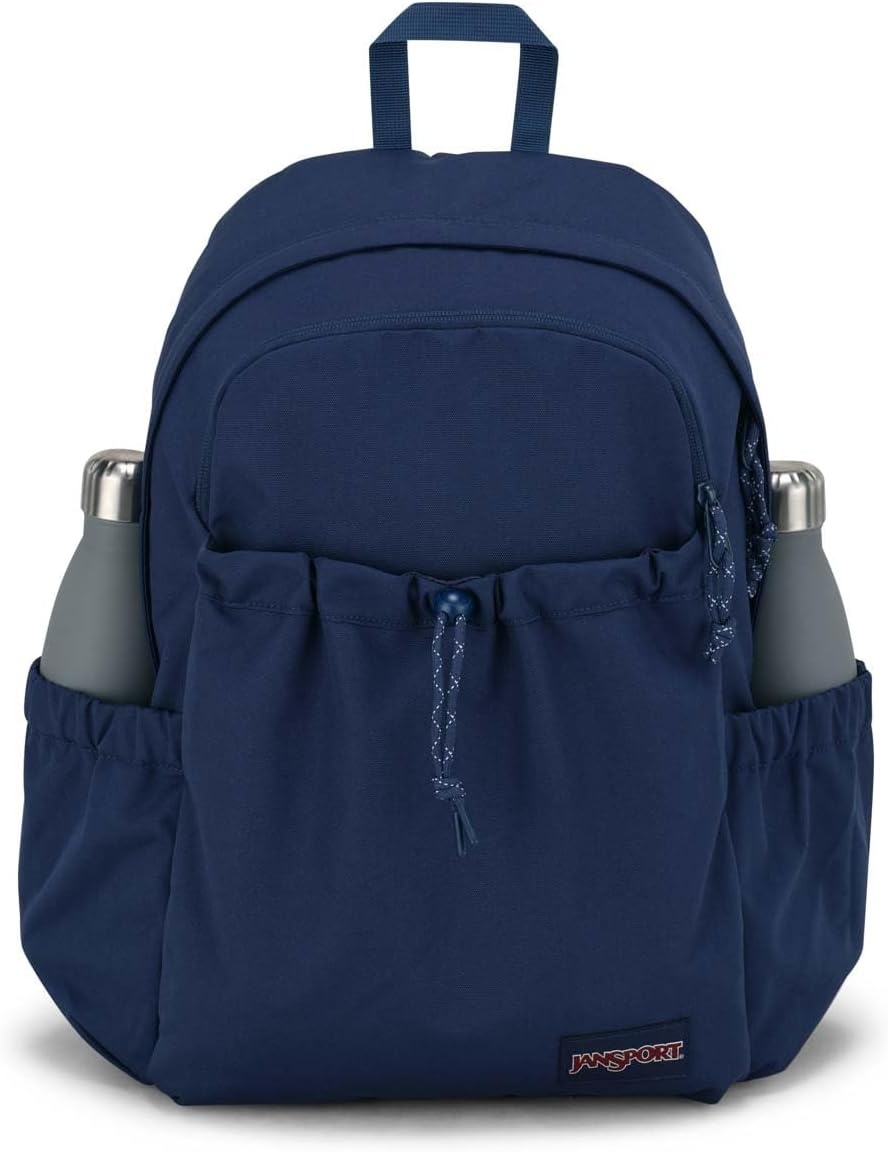image:imageJanSport Lounge Pack Large Main Compartment Dual Water Bottle Pockets Front Drawcord Pocket Padded Laptop Sleeve BlackNavy