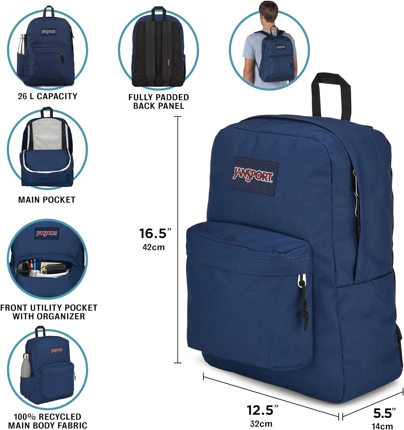 image:imageJanSport SuperBreak Plus Backpack with Padded 15inch Laptop Sleeve and Integrated Bottle Pocket Spacious and Durable Daypack for Work and Travel Cosmic CityCargo Green