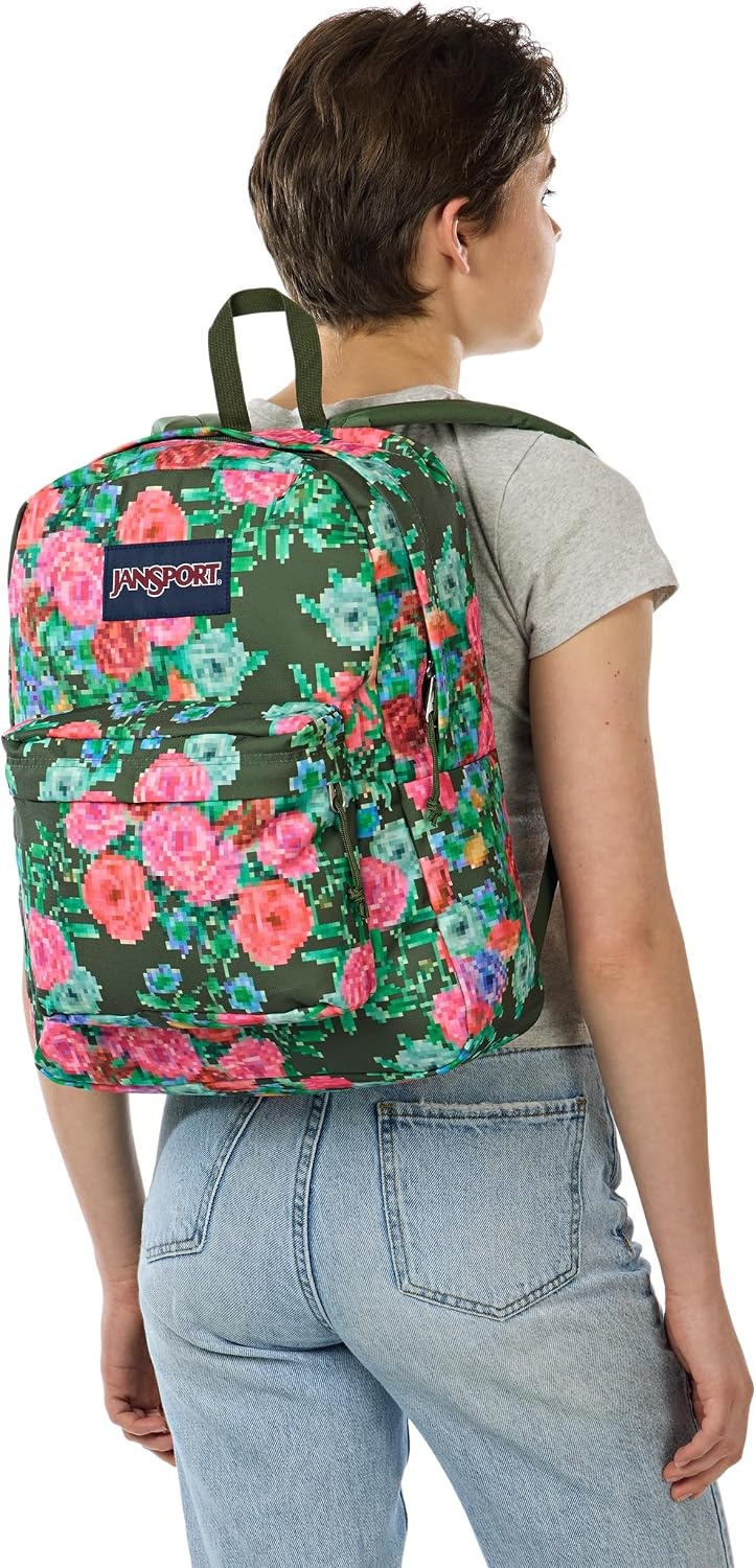 image:imageJanSport Superbreak Backpack Durable Lightweight Premium Backpack Bit Bouquet GreenBit Bouquet Green