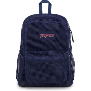 JanSport Eco Mesh Backpack, Red Tape, 17” x 12.5” x 6” – Large Semi-Transparent Bag for Adults with Laptop Sleeve, Padded Back Panel, Red Tape(Navy)