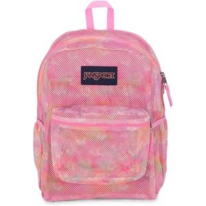 JanSport Eco Mesh Backpack, Red Tape, 17” x 12.5” x 6” – Large Semi-Transparent Bag for Adults with Laptop Sleeve, Padded Back Panel, Red Tape(Neon Daisy)