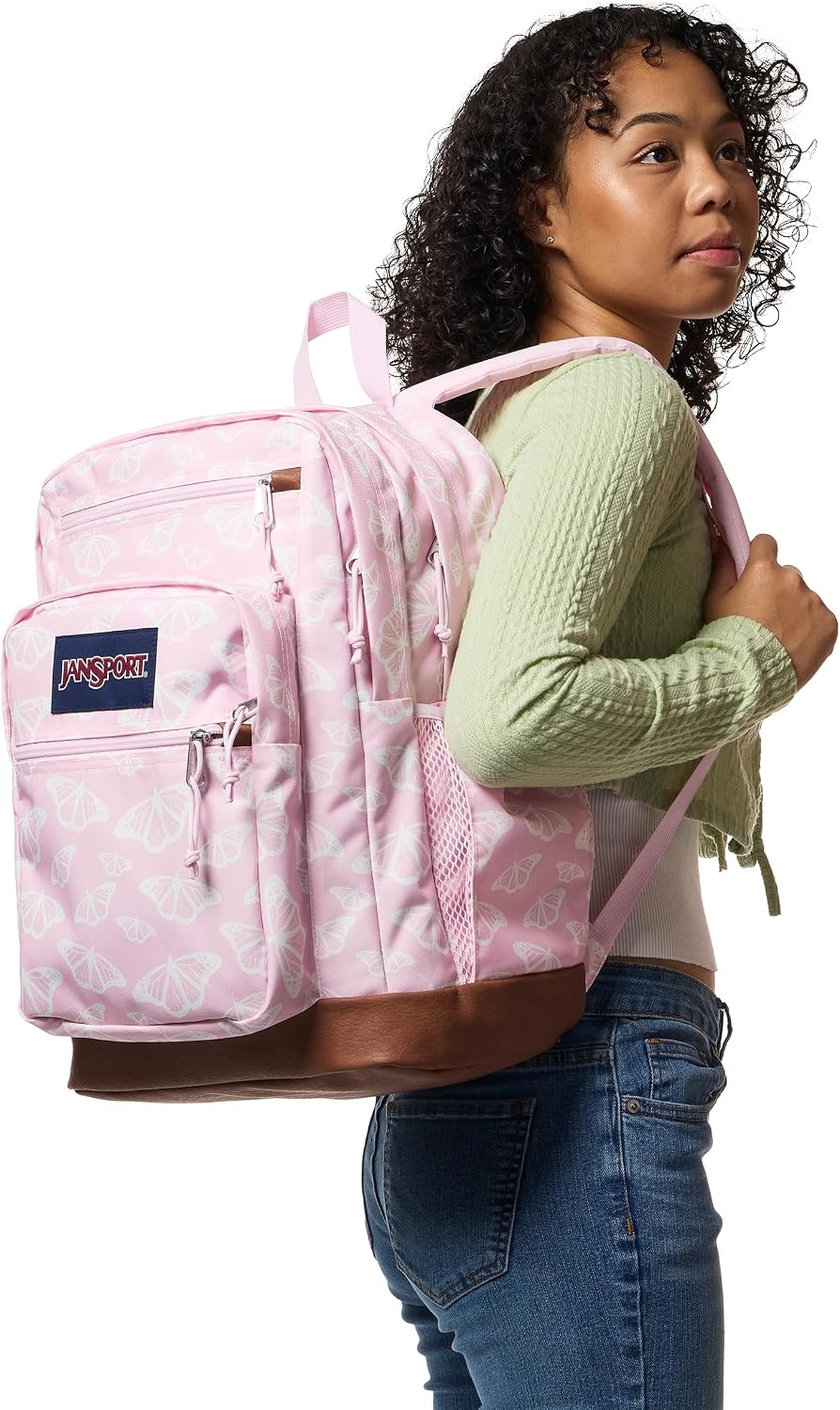image:imageJanSport Cool Backpack with 15inch Laptop Sleeve Large Computer Bag Rucksack with 2 Compartments Ergonomic Straps Army Green Letterman PolyFlutter By Pink Ice