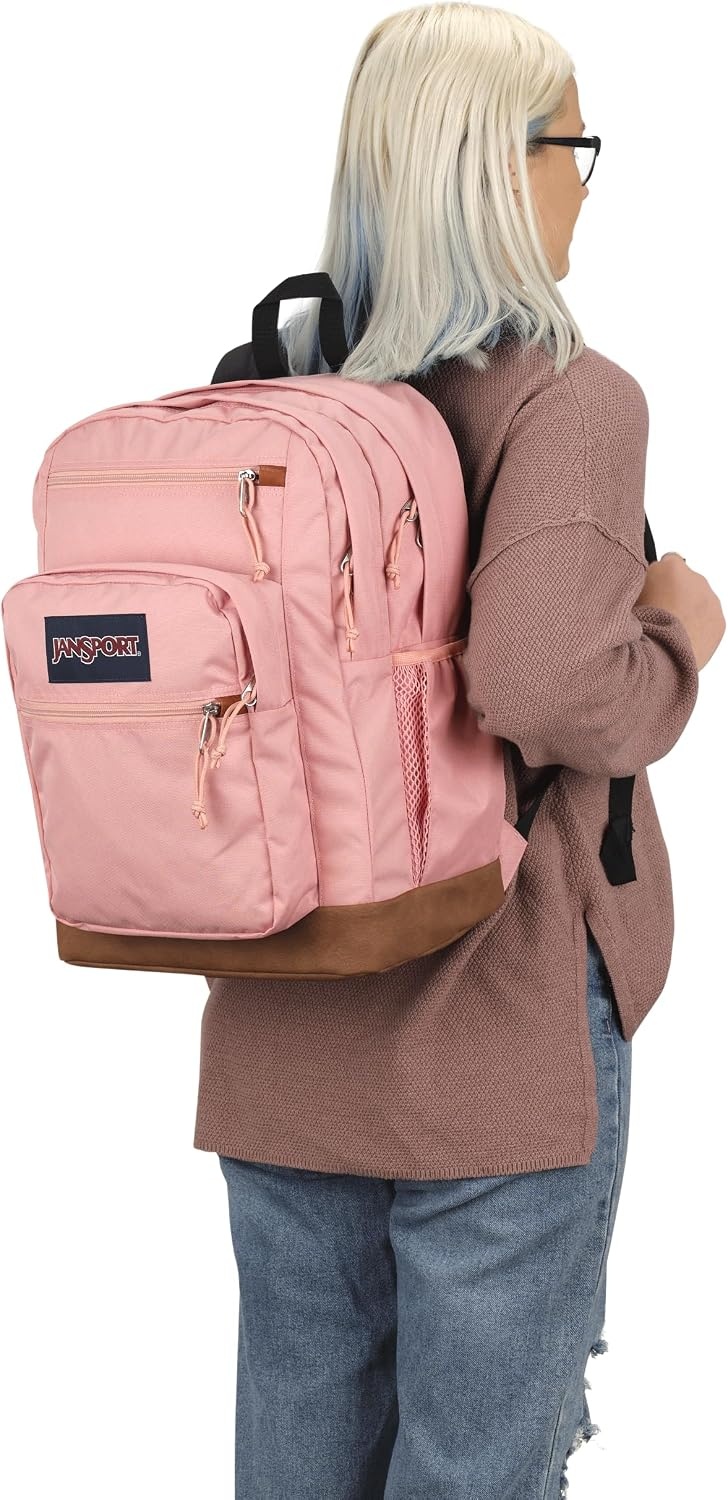 image:imageJanSport Cool Backpack with 15inch Laptop Sleeve Large Computer Bag Rucksack with 2 Compartments Ergonomic Straps Army Green Letterman PolyMisty Rose