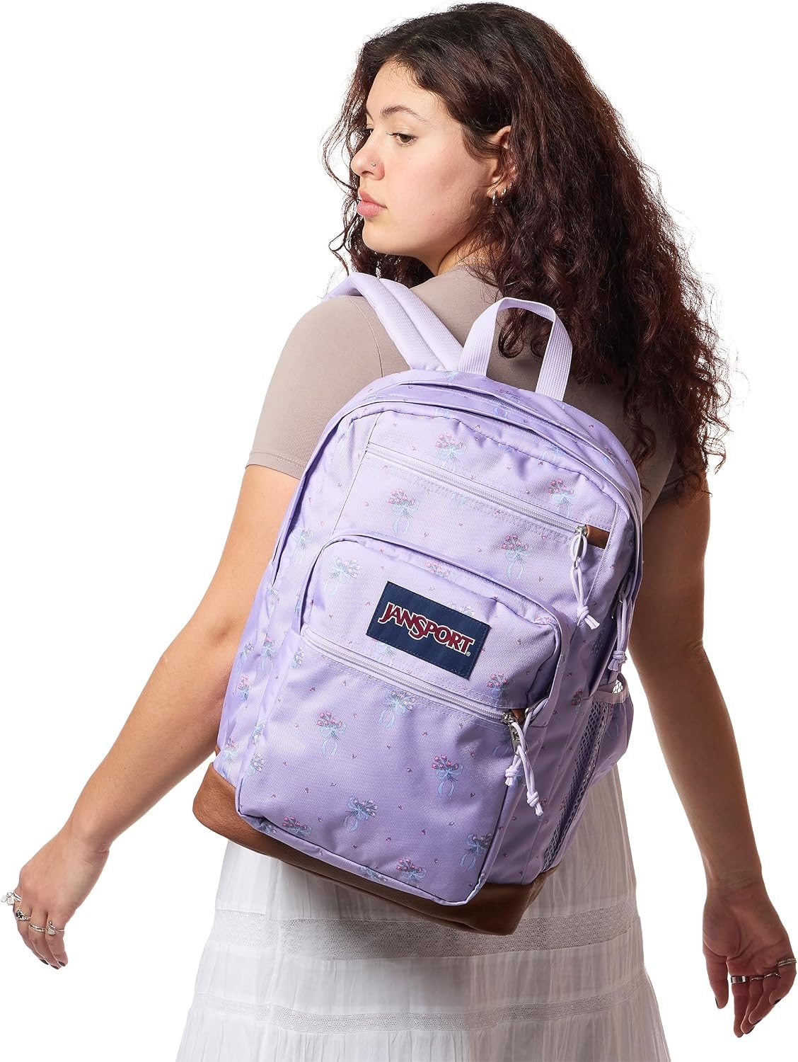 image:imageJanSport Cool Backpack with 15inch Laptop Sleeve Large Computer Bag Rucksack with 2 Compartments Ergonomic Straps Army Green Letterman PolyPastel Petals Lilac