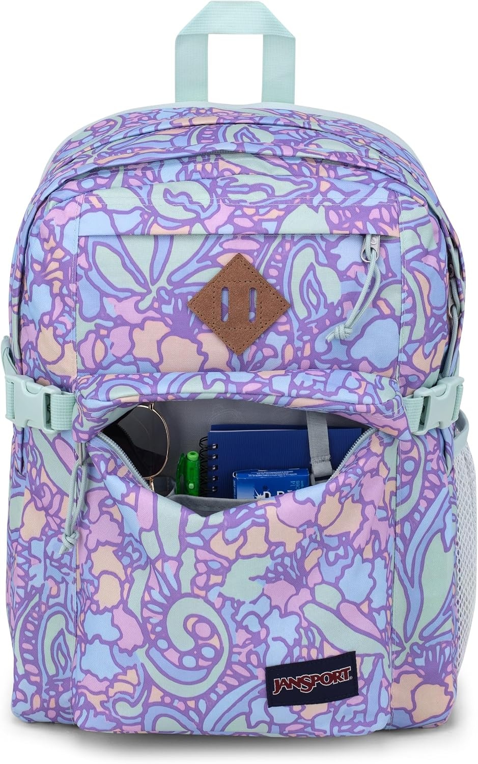 image:imageJanSport Main Campus Backpack Travel or Work Backpack with 15Inch Laptop Sleeve and Dual Water Bottle Pockets Lavender AshFluid Floral Pastel Lilac