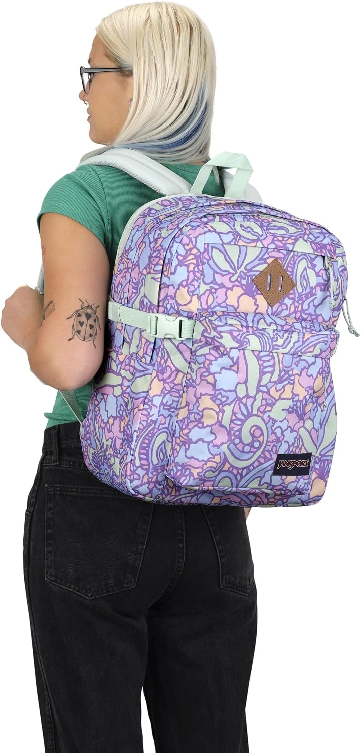 image:imageJanSport Main Campus Backpack Travel or Work Backpack with 15Inch Laptop Sleeve and Dual Water Bottle Pockets Lavender AshFluid Floral Pastel Lilac