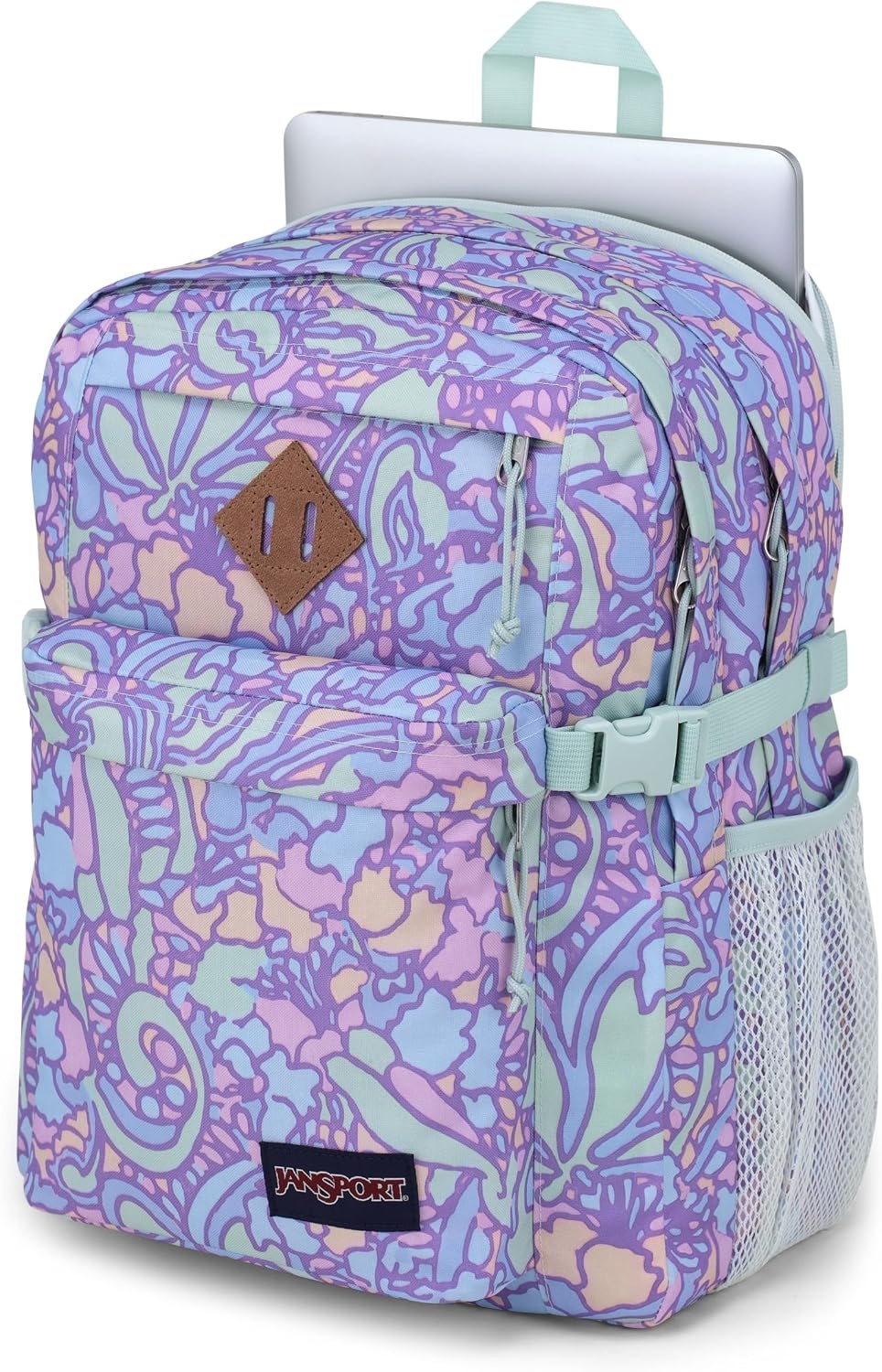 image:imageJanSport Main Campus Backpack Travel or Work Backpack with 15Inch Laptop Sleeve and Dual Water Bottle Pockets Lavender AshFluid Floral Pastel Lilac