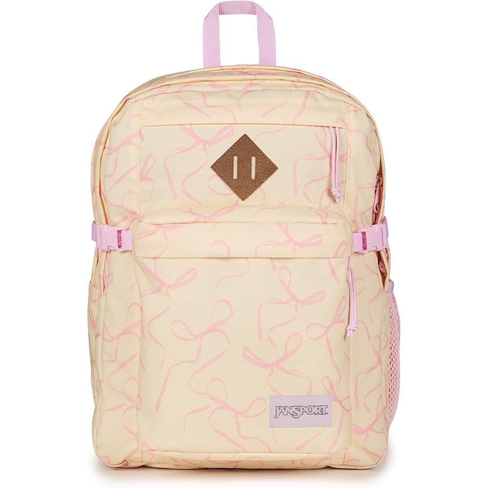image:imageJanSport Main Campus Backpack Travel or Work Backpack with 15Inch Laptop Sleeve and Dual Water Bottle Pockets Lavender AshRows of Bows NaturalPink Ice