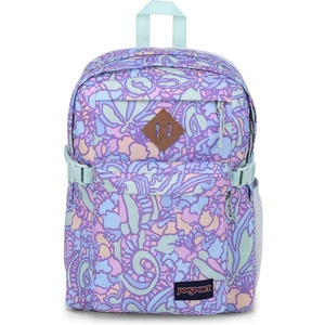 JanSport Main Campus Backpack – Travel or Work Backpack with 15-Inch Laptop Sleeve and Dual Water Bottle Pockets, Lavender Ash(Fluid Floral Pastel Lilac)