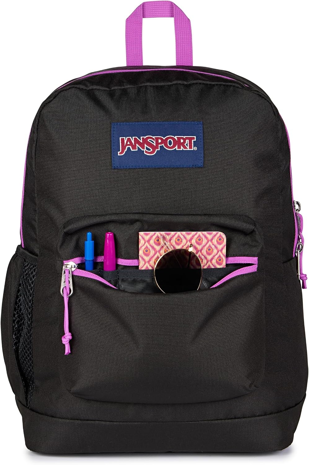 image:imageJanSport 26L Cross Town Plus Backpack Flutter By GreyColor Blocked BlackDigital FuchsiaD