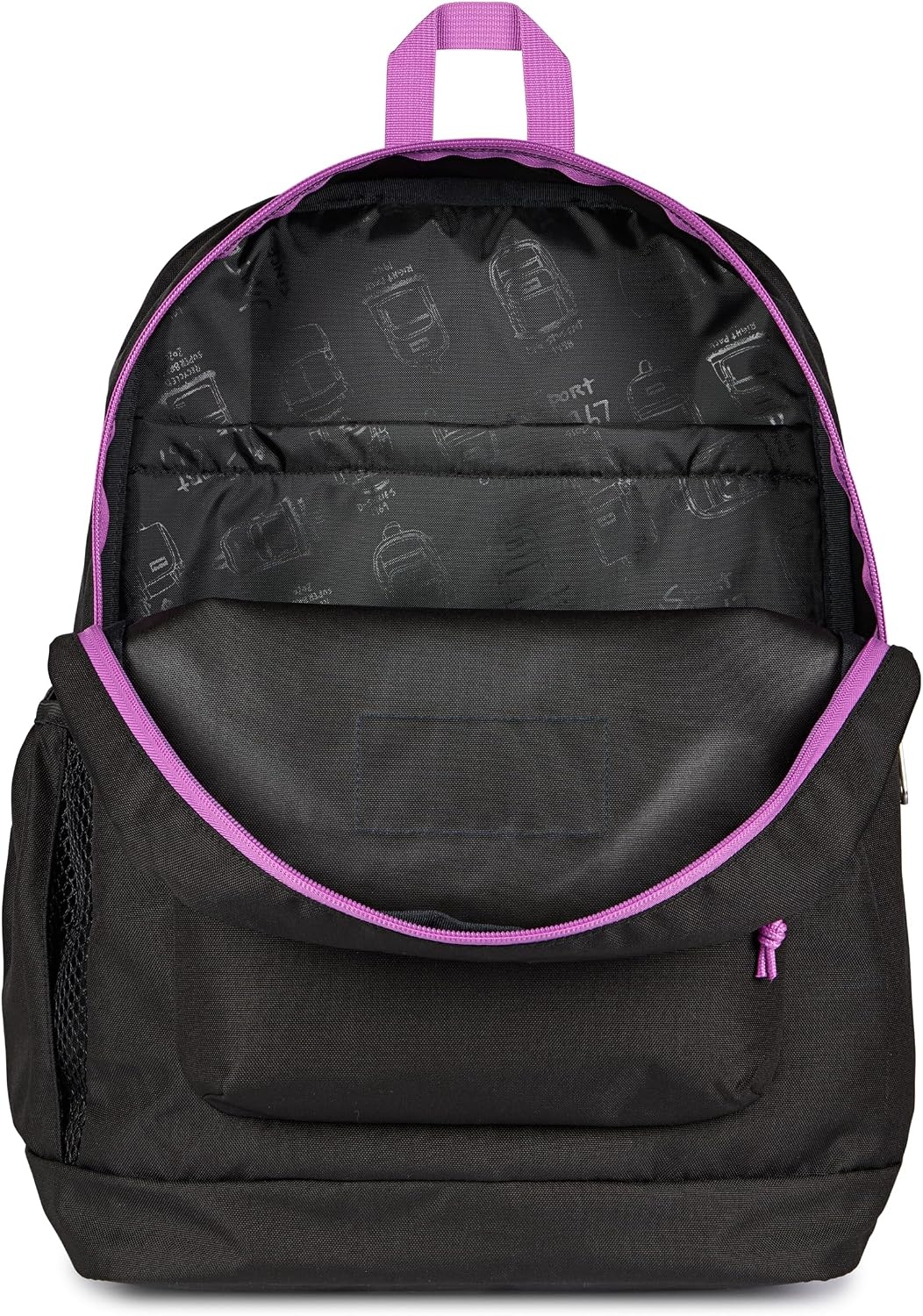 image:imageJanSport 26L Cross Town Plus Backpack Flutter By GreyColor Blocked BlackDigital FuchsiaD