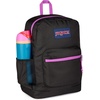 JanSport 26L Cross Town Plus Backpack, Flutter By Grey(Color Blocked Black/Digital Fuchsia/D)