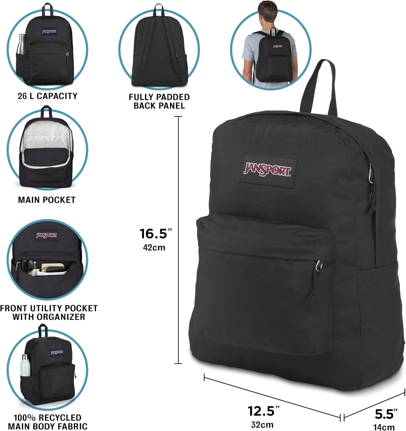 image:imageJanSport NCAA Officially Licensed Backpack Ohio State Buckeyes Superbreak Plus with Padded 15 Laptop Sleeve Spacious Computer Bag for Men amp Women Durable Daypack with Bottle Pocket Black