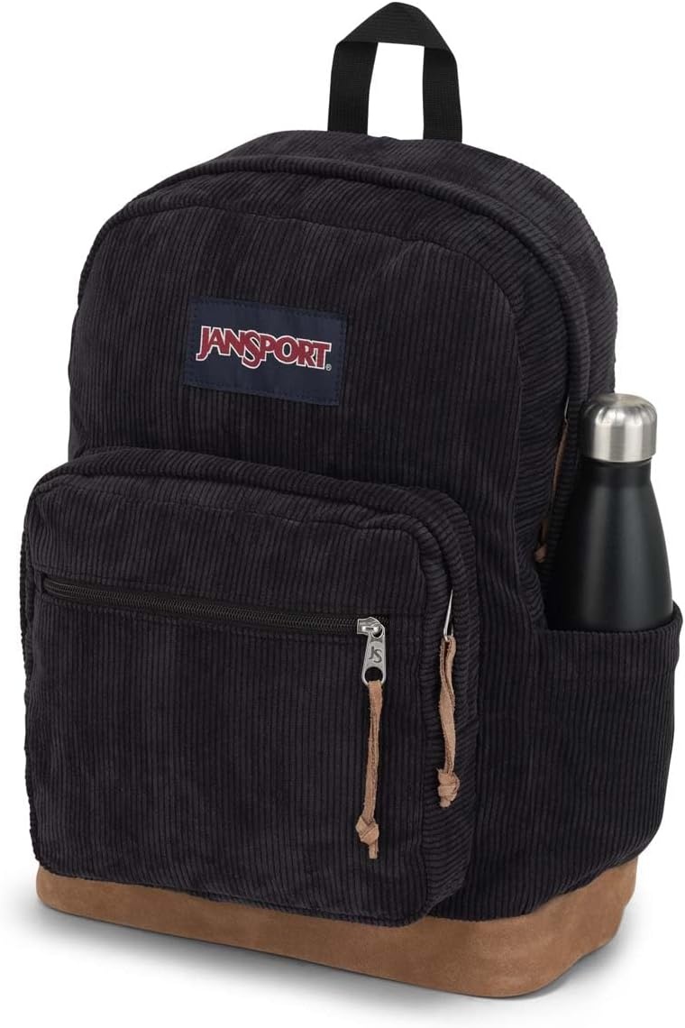 image:imageJanSport Right Pack Expressions Backpack Main Compartment 15inch Padded Laptop Compartment Side Water Bottle Pocket Utility Pocket with Zippered Rain Flap Denim Wash BlueBlack Corduroy