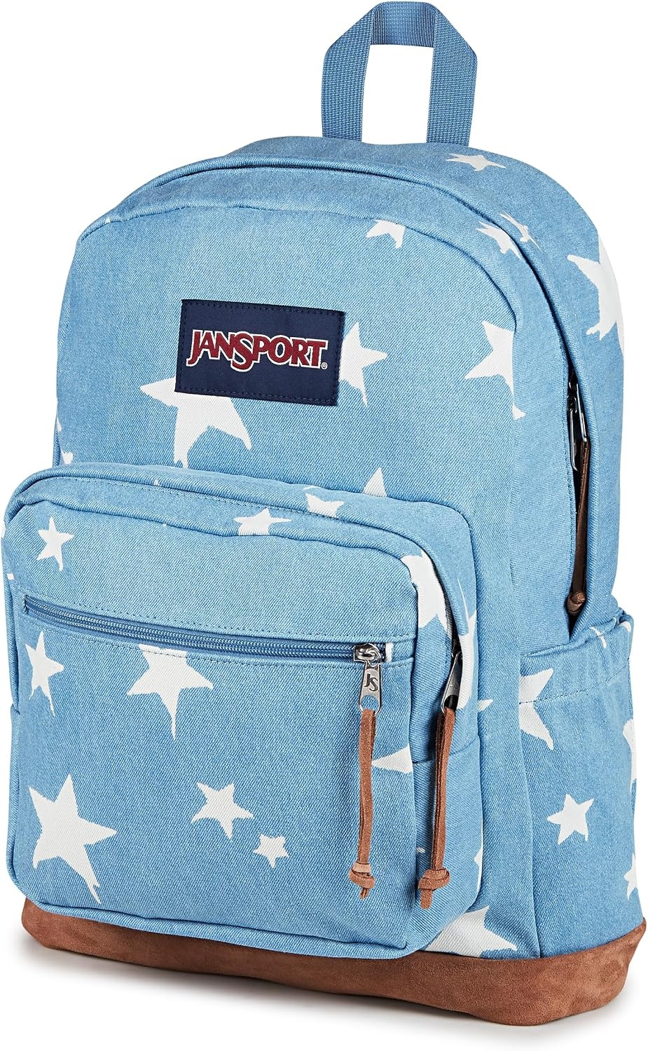 image:imageJanSport Right Pack Expressions Backpack Main Compartment 15inch Padded Laptop Compartment Side Water Bottle Pocket Utility Pocket with Zippered Rain Flap Denim Wash BlueDischarge Denim Star