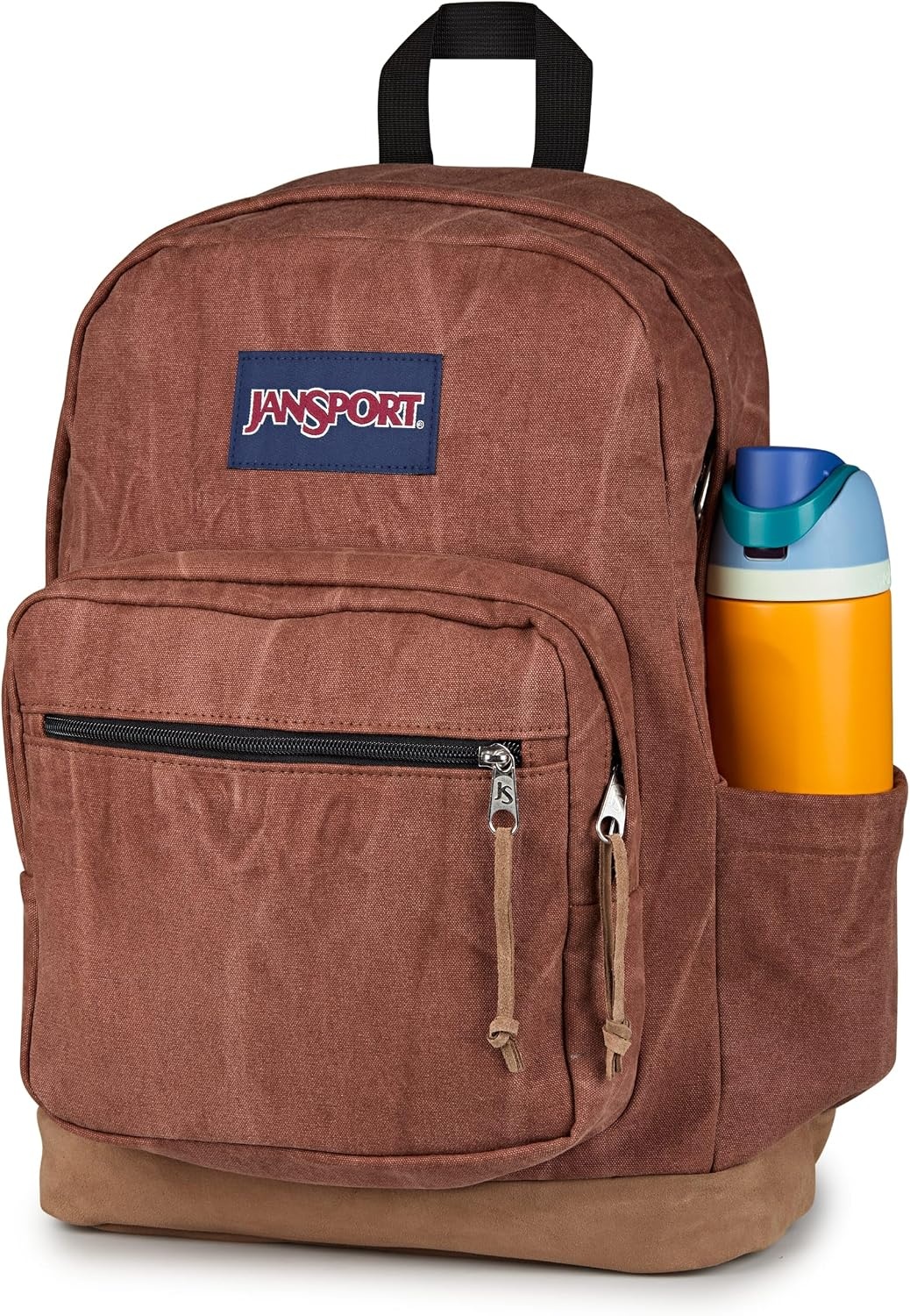 image:imageJanSport Right Pack Expressions Backpack Main Compartment 15inch Padded Laptop Compartment Side Water Bottle Pocket Utility Pocket with Zippered Rain Flap Denim Wash BlueAged Canvas BrownLt BrnDk Brown
