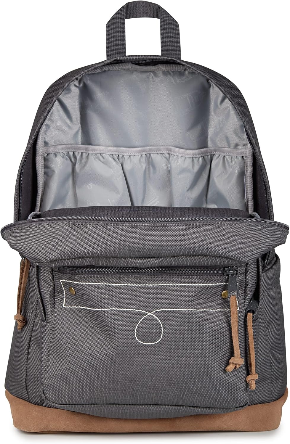 image:imageJanSport Right Pack Expressions Backpack Main Compartment 15inch Padded Laptop Compartment Side Water Bottle Pocket Utility Pocket with Zippered Rain Flap Denim Wash BlueWestbound Embroidery Smokey GritOxfordTan