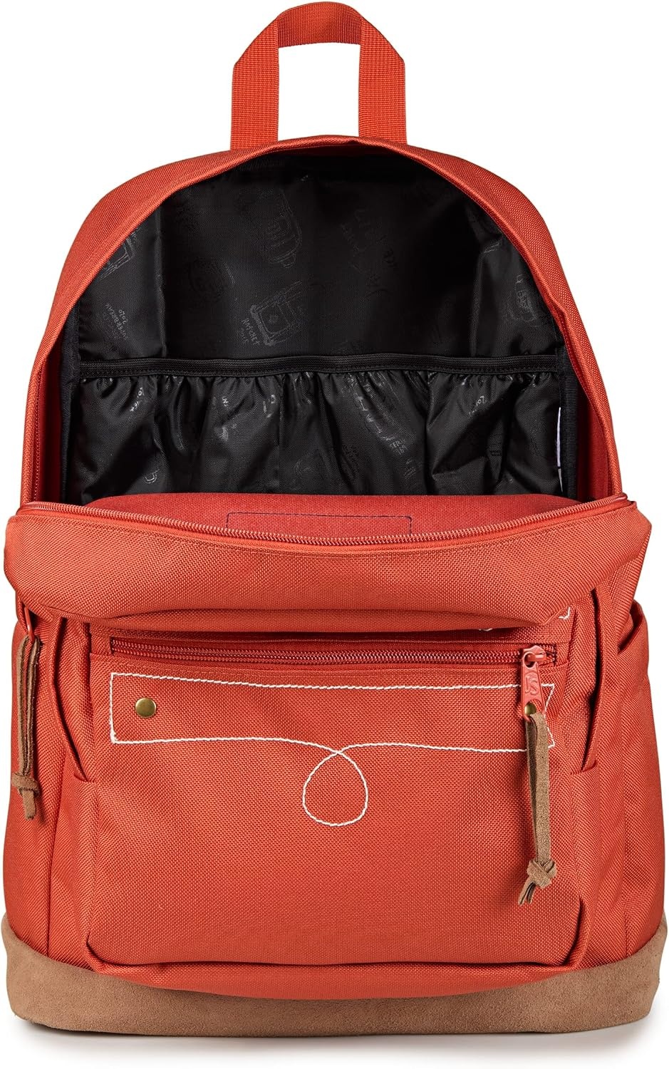 image:imageJanSport Right Pack Expressions Backpack Main Compartment 15inch Padded Laptop Compartment Side Water Bottle Pocket Utility Pocket with Zippered Rain Flap Denim Wash BlueWestbound Embroidery Dune RedBrownTan